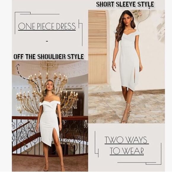 NWT Off The Shoulder Dresses Wedding Guest Cocktail Party Bodycon Split Dress - Picture 2 of 13